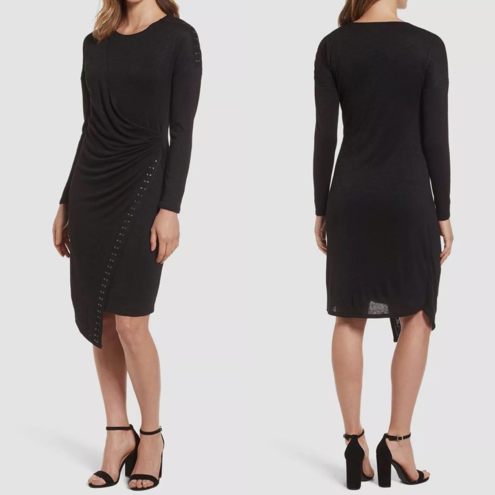 Nic + Zoe black studded sweater dress faux wrap